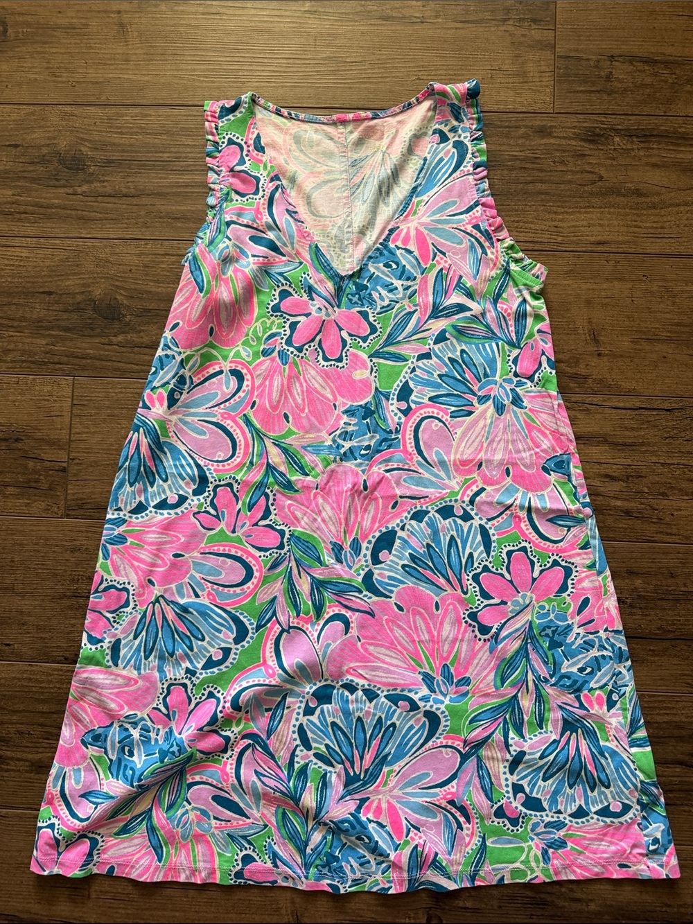 Lilly Pulitzer Pink Blue Floral V-Neck Shift Dress